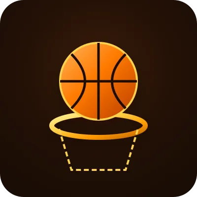 Warm orange basketball and golden hoop icon for multi-sport exchange ID