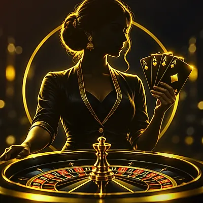 Live casino dealer icon holding golden cards on single cricket betting ID