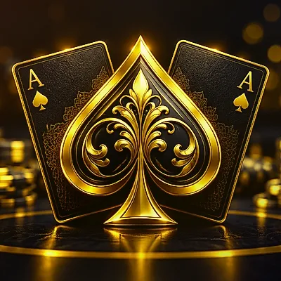 Metallic gold spade emblem and poker cards icon for cricket ID poker rooms