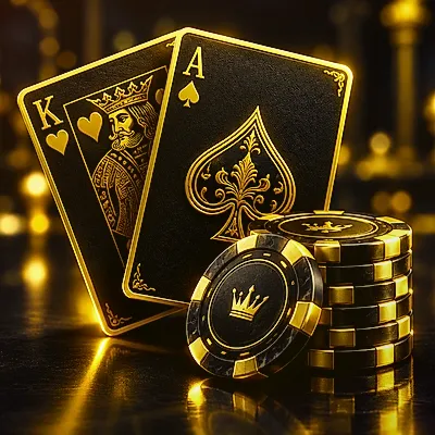 Golden playing cards and casino chips icon for table games on cricket ID