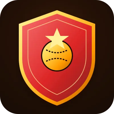 Crimson red and gold heraldic shield crest for live T20 and ODI match odds