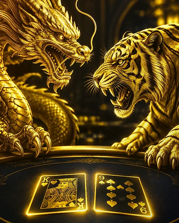 Dragon Tiger live casino card game tile with golden dragon and Bengal tiger